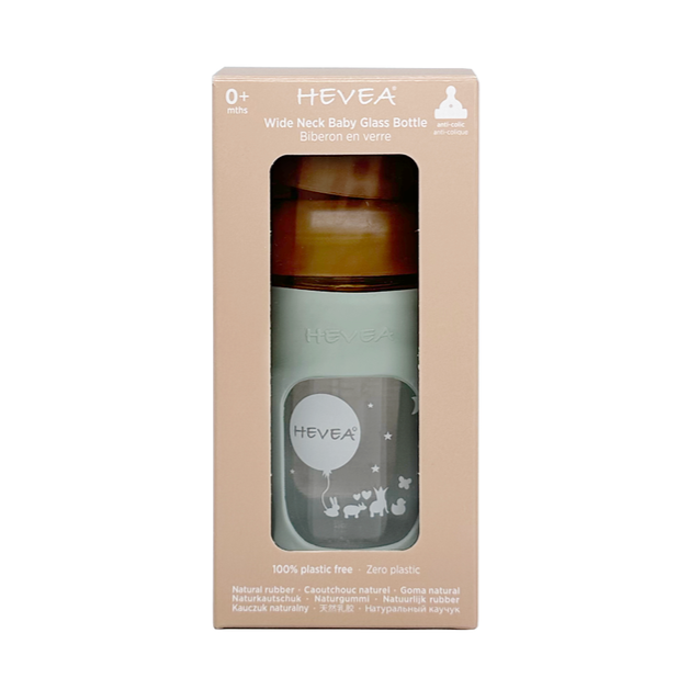 HEVEA glazen fles brede hals seafoam blue 150 ml 0 mnd+
