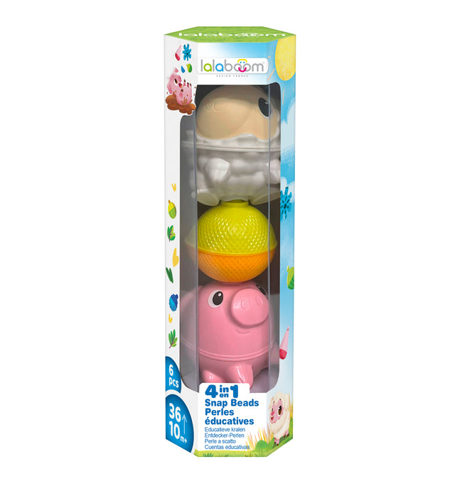 Lalaboom educatieve kralen schaap + varken 6 stks 10 mnd+