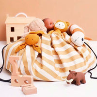 Play & Go opbergzak en speelkleed stripes mustard