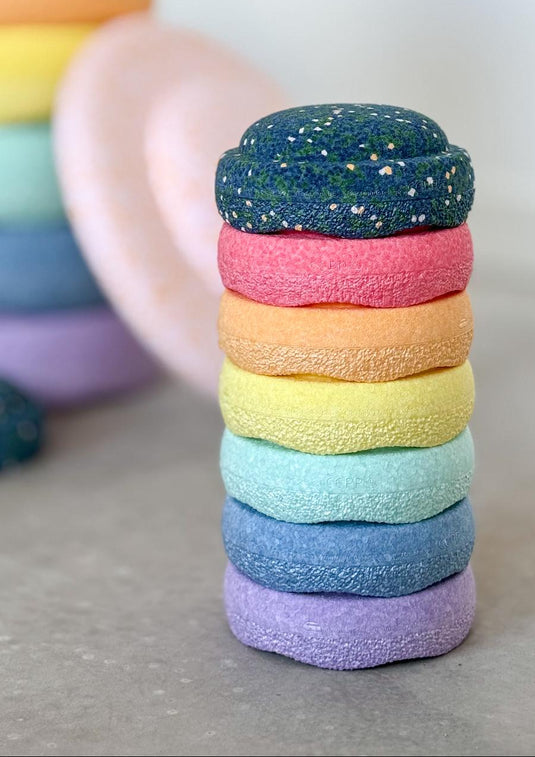 Stapelstein MINI regenboog pastel + mini donkerblauw
