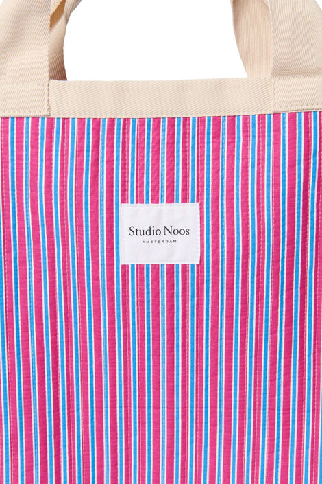 Studio Noos poplin beach bag raspberry striped 6151907726761 e