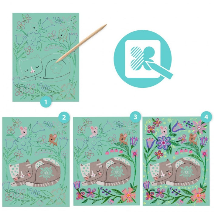 DJECO krasfolie kaarten Dieren in de tuin 6 jr+