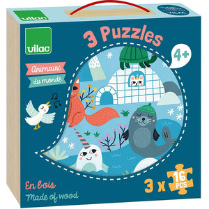 VILAC puzzels dieren van de wereld 4 jr+ / 3 x 16 stks