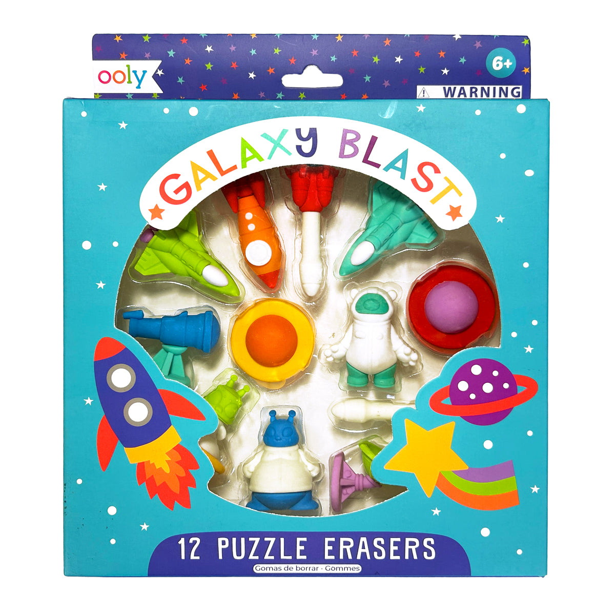 OOLY galaxy blast puzzle erasers 6 jr+