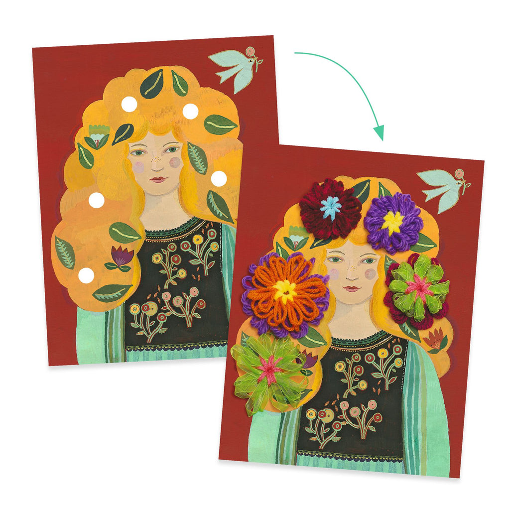 DJECO creatieve bloemen in een haardos 7-12 jr+ gelamineerd karton