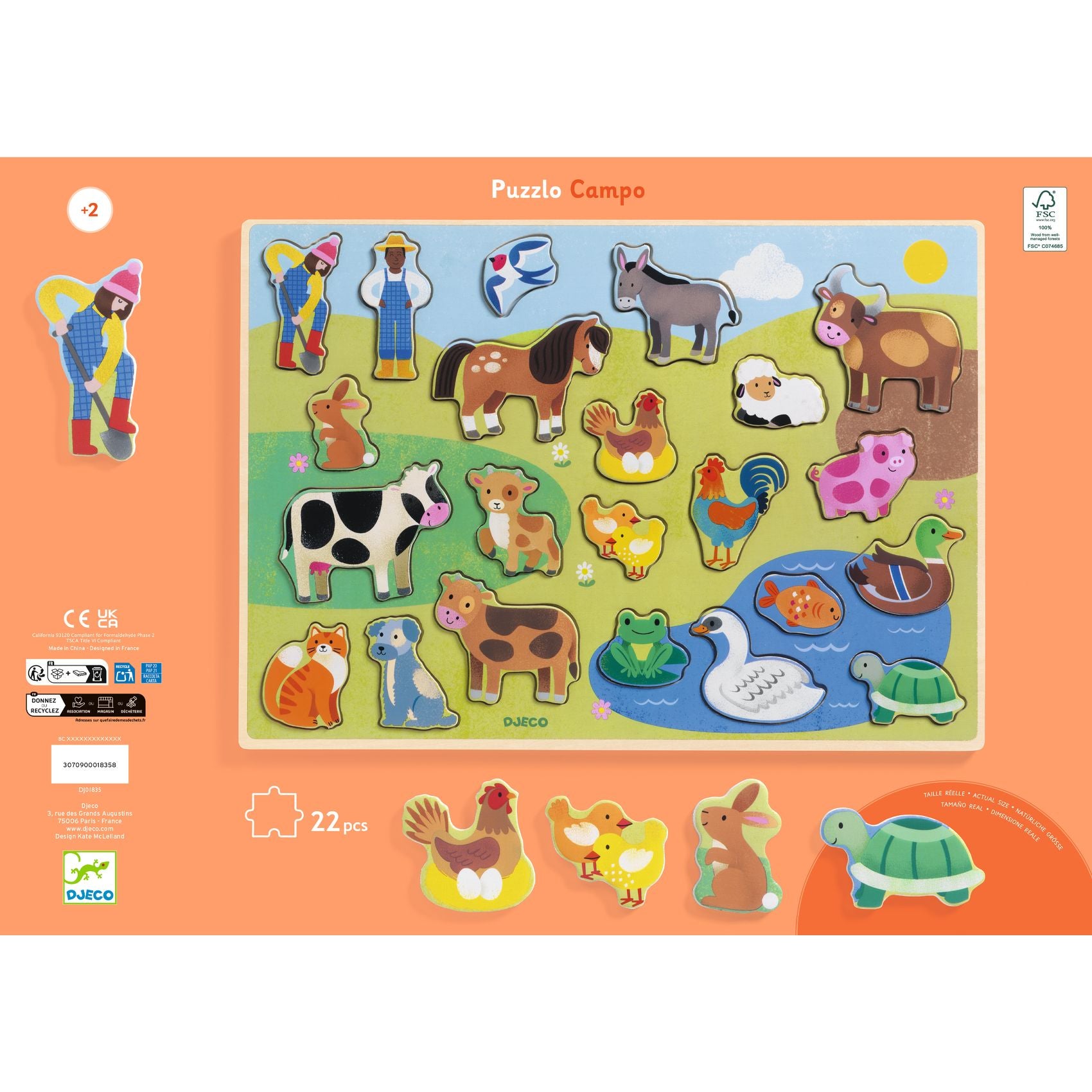 DJECO houten puzzel Campo 2 jr+ / 22 stks