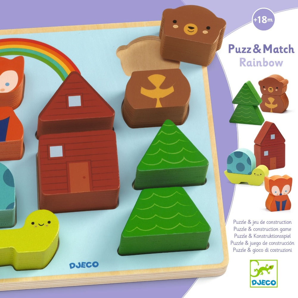 DJECO puzzel en stapelspel Rainbow 18 mnd+