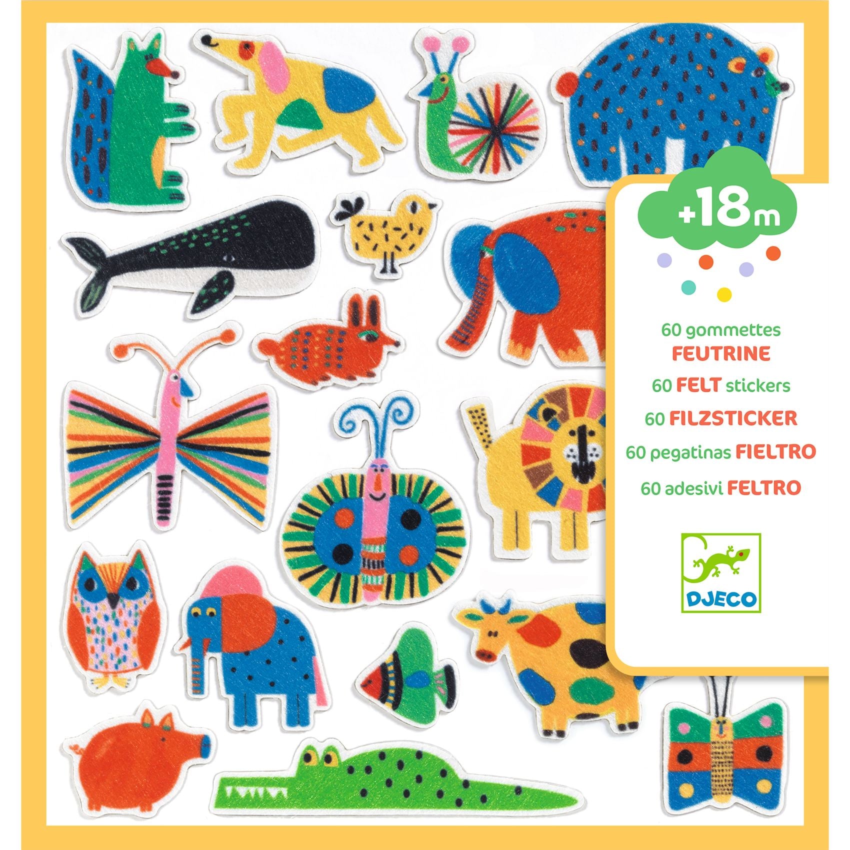 DJECO vilt stickers Overal dieren 18 mnd +