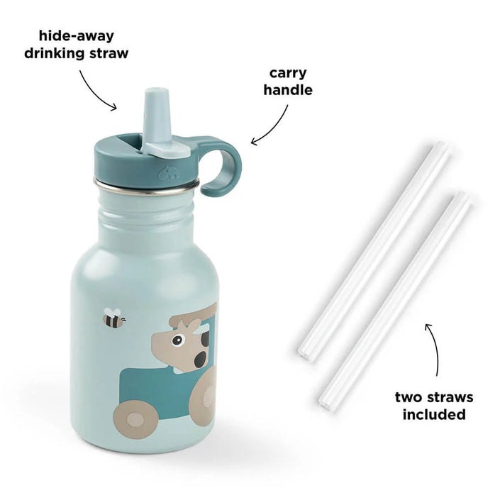 Done by Deer metalen fles met rietje tiny farm blue 350 ml 5712643061229 c