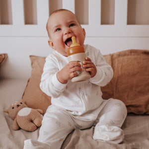 HEVEA glazen fles brede hals sand 150 ml 0 mnd+