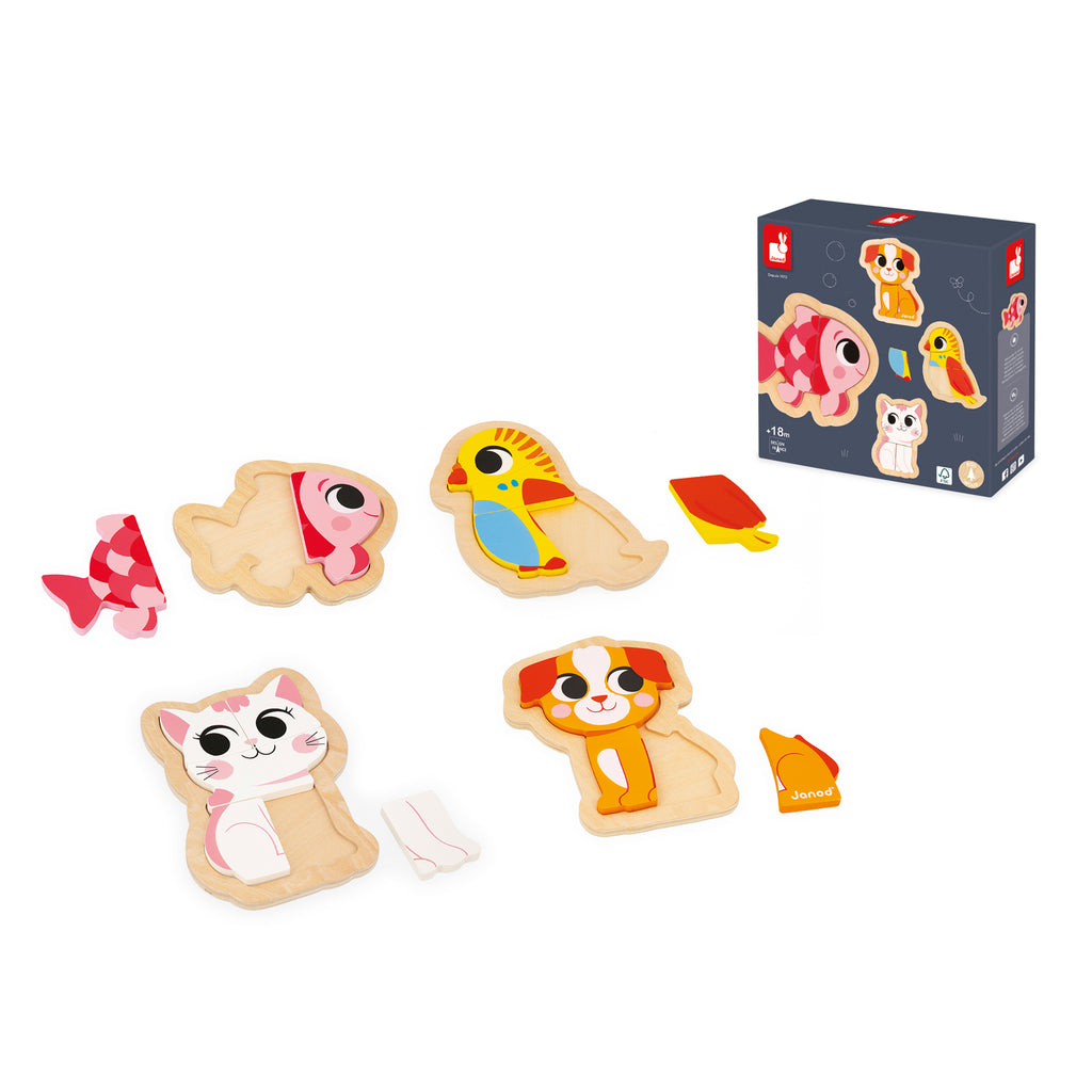 JANOD puzzel huisdieren 18 m+ / 2-3-4-5 stks FSC hout