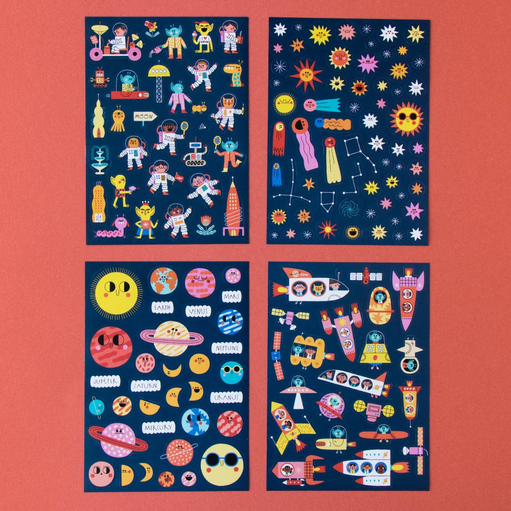 LONDJI herbruikbare stickers space 3 jr+ recycled karton + acryl