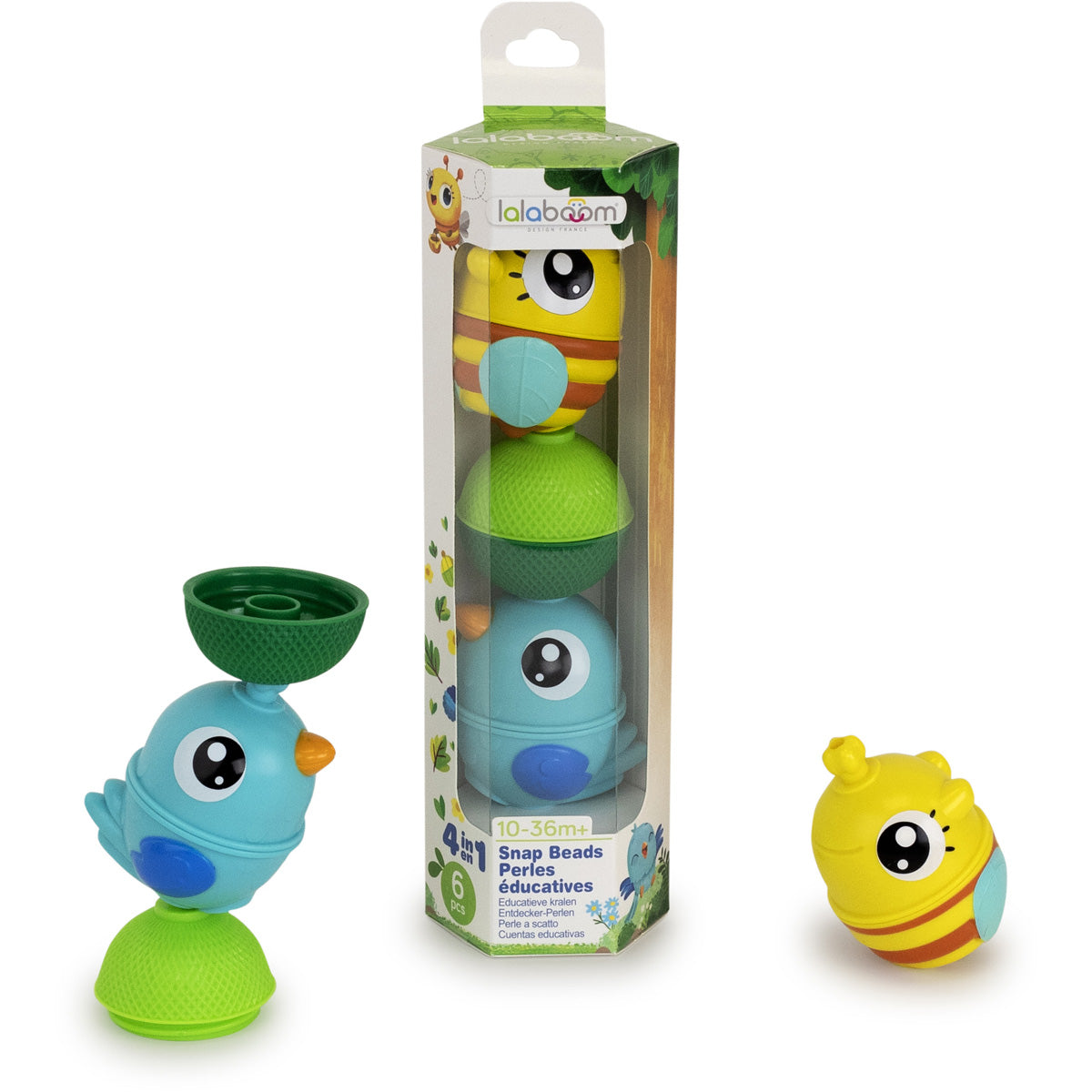 Lalaboom educatieve kralen bij + vogel blauw 6 stks 10 mnd+
