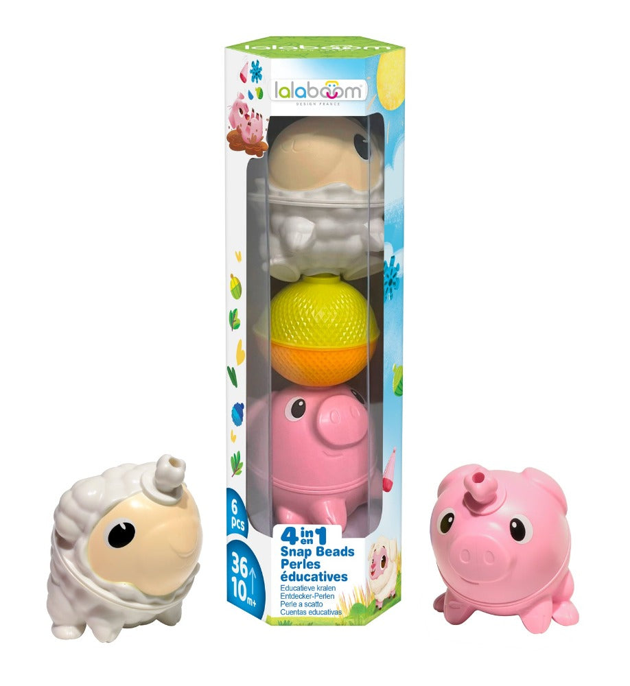 Lalaboom educatieve kralen schaap + varken 6 stks 10 mnd+