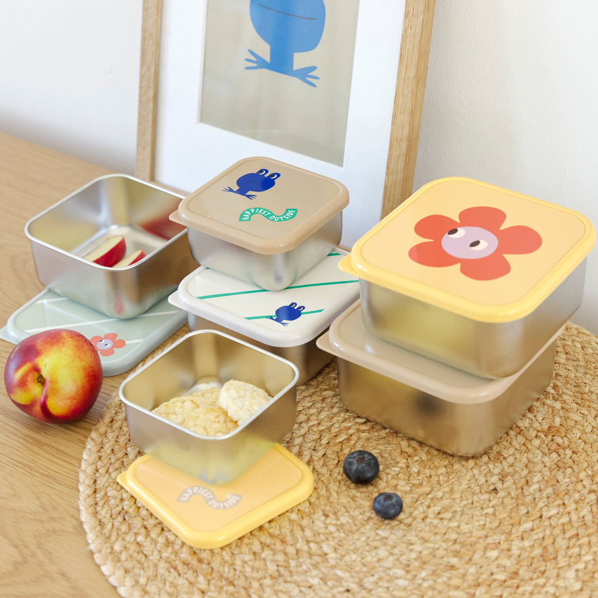 Lassig stainless steel snackbox set happy trails flower kopen
