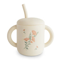 Mushie siliconen sippy cup met oren pink flowers