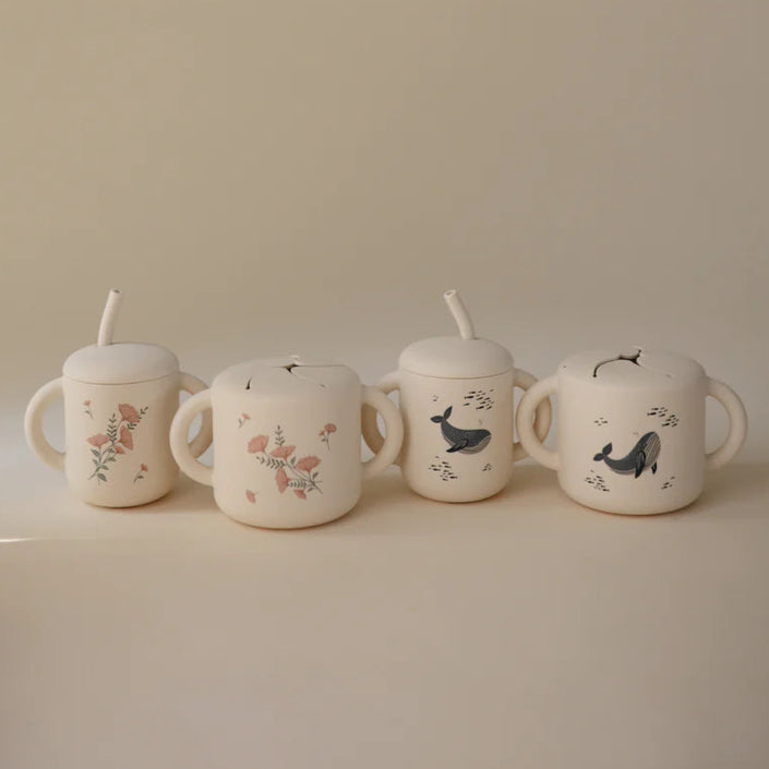 Mushie snack cup pink flowers