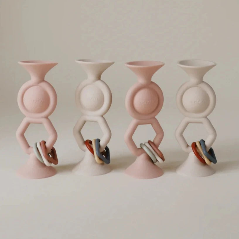 Mushie babyspeeltje hexapop met zuignap blush 10 mnd+