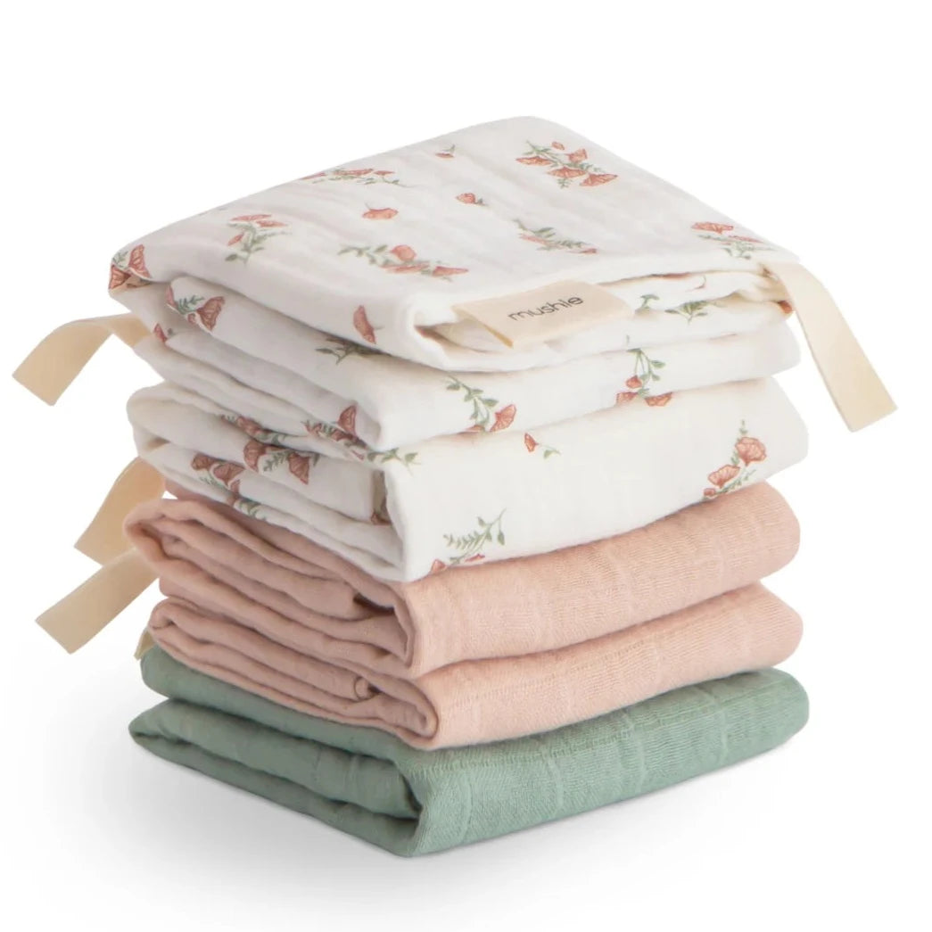 Mushie hydrofiele washandjes pink flowers 28 x 28