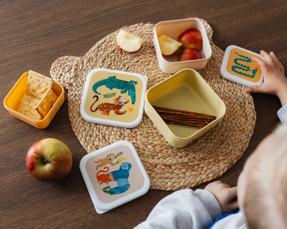 Petit Monkey snackbox set upside down animals 12 x 12 cm kopen
