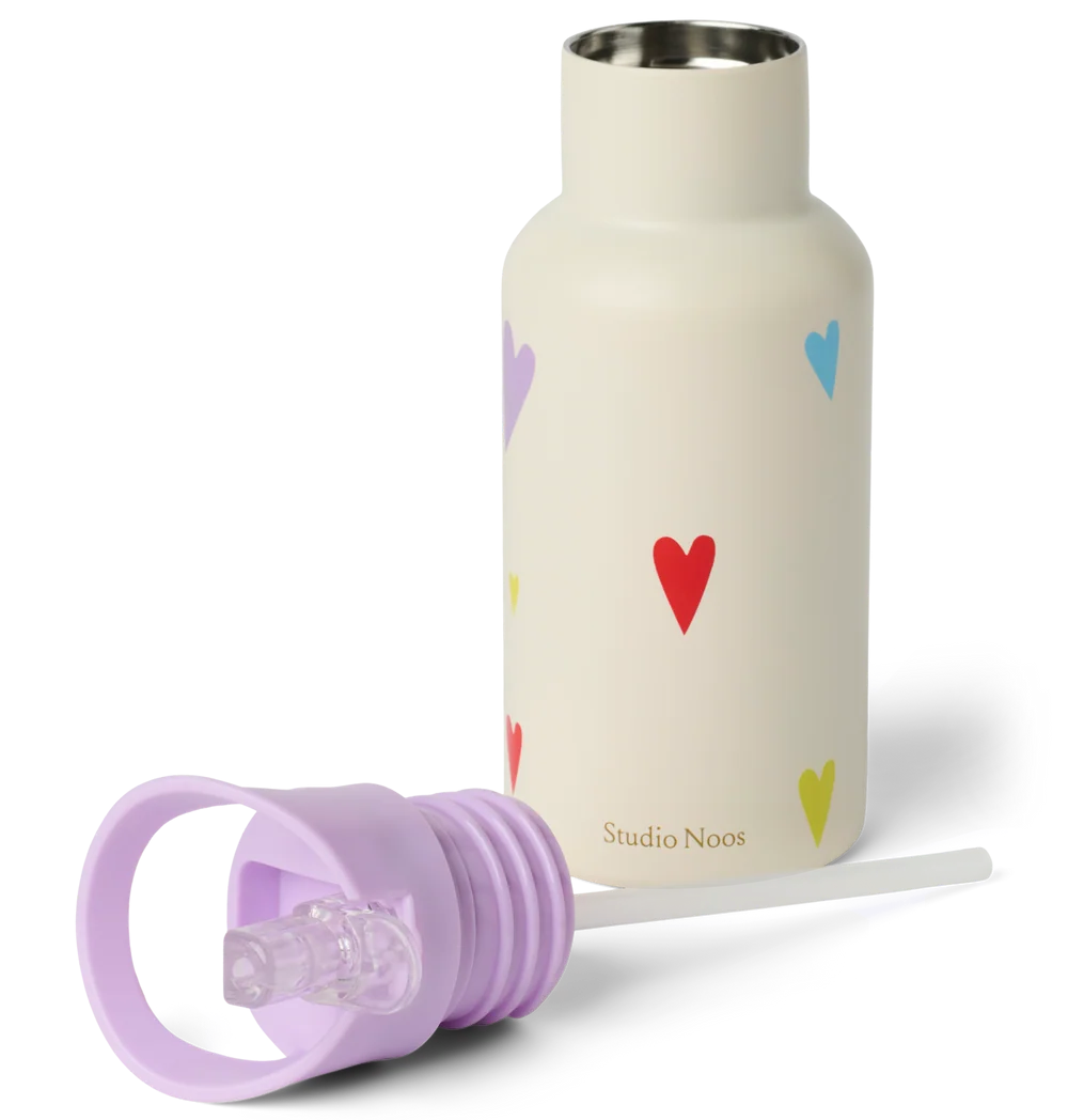 Studio Noos RVS drinkfles RVS 350 ml white multicolor hearts kopen
