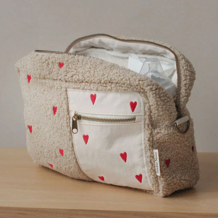 Studio Noos kinderwagen organizer teddy ecru hearts kopen