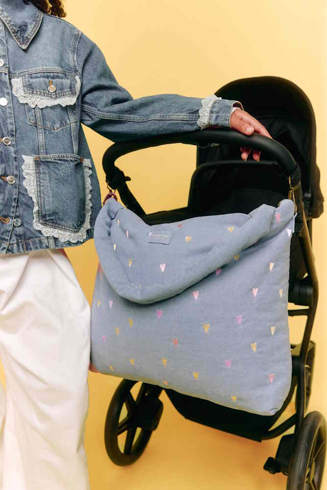 Studio Noos denim diaper bag light blue hearts 100% Katoen