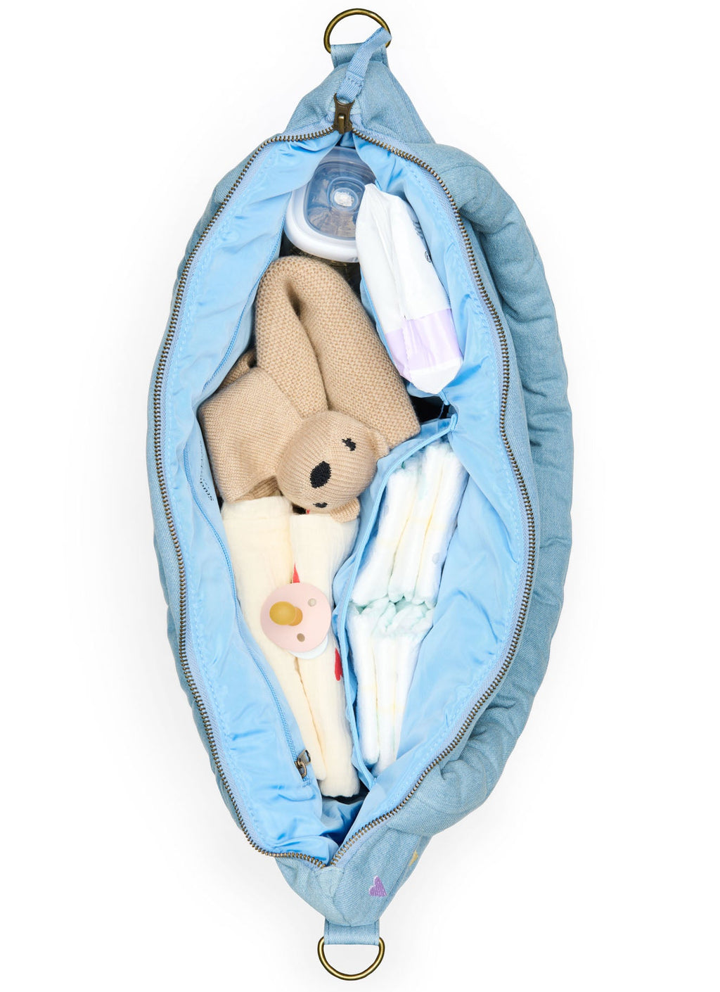 Studio Noos denim diaper bag light blue hearts kopen