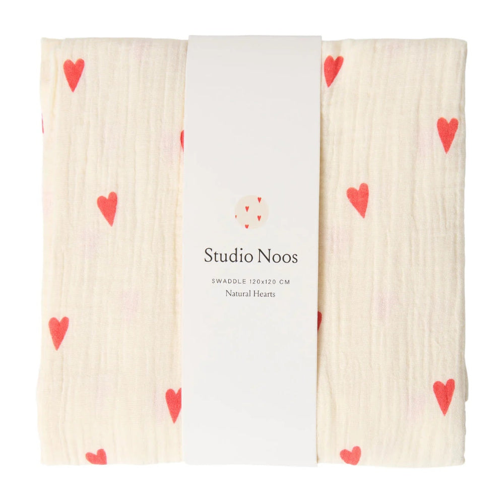 Studio Noos hydrofiele doek beige hearts 120 x 120