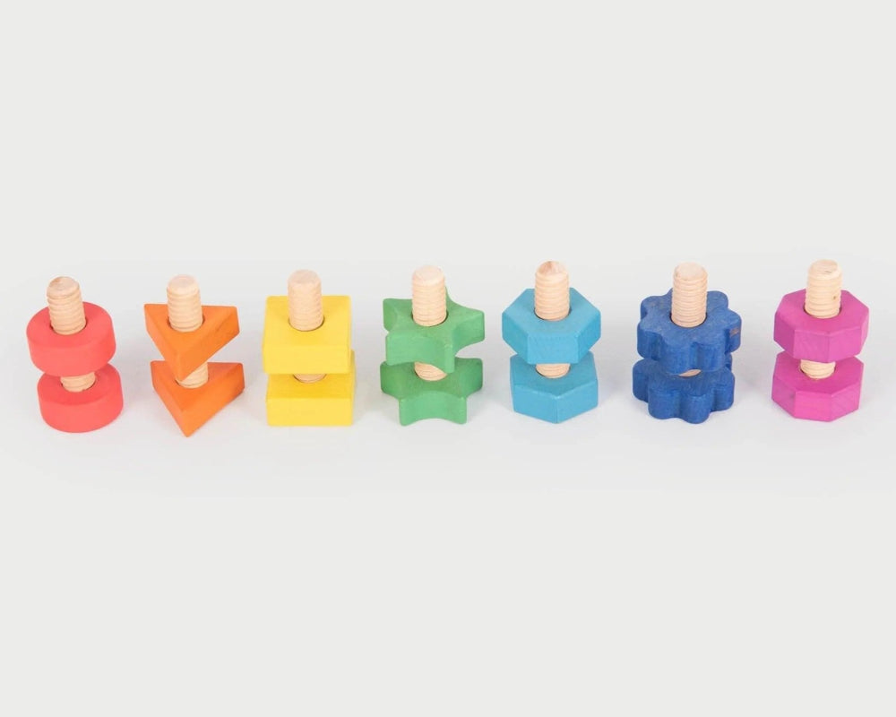 Tickit houten moeren en bouten regenboog 7 stks 12 mnd+