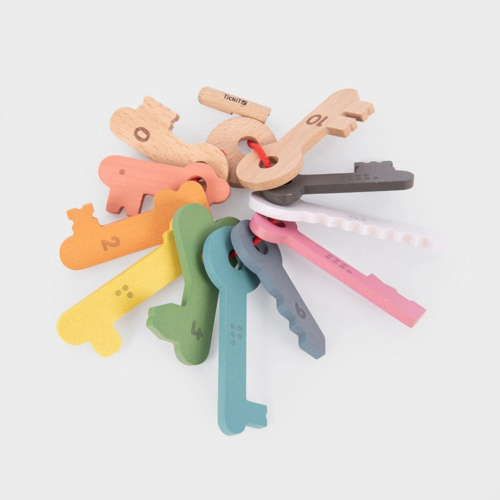 Tickit houten sleutels met cijfers regenboog 10 mnd+