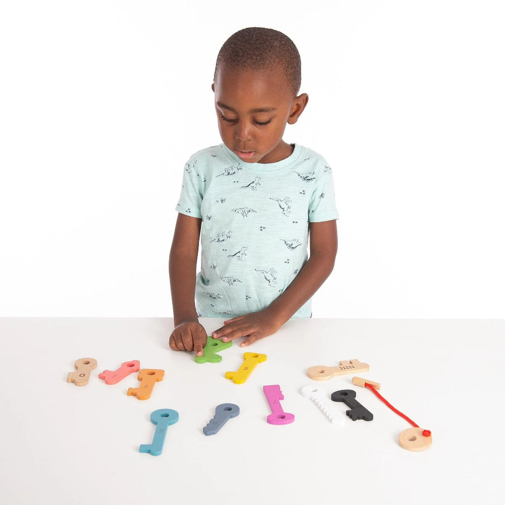 Tickit houten sleutels met cijfers regenboog 10 mnd+