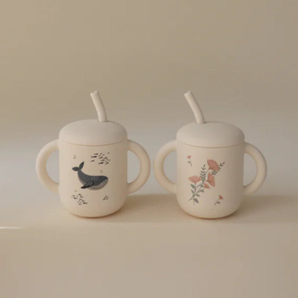 Mushie siliconen sippy cup met oren pink flowers kopen