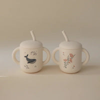 Mushie siliconen sippy cup met oren pink flowers