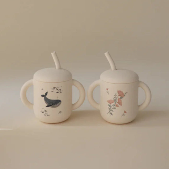 Mushie siliconen sippy cup met oren pink flowers