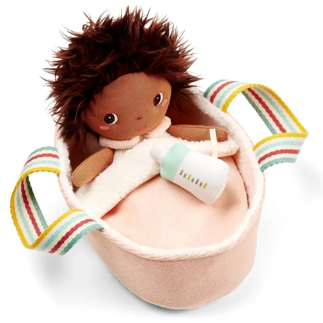 Lilliputiens stoffen pop Misha met poppenmand 1 jr+
