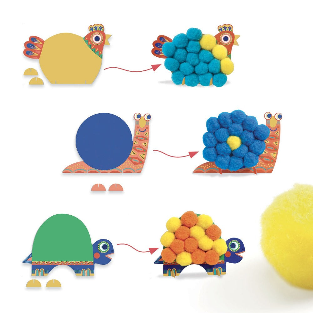 DJECO knutselen met pompoms dieren 18 mnd+ 3070900098718