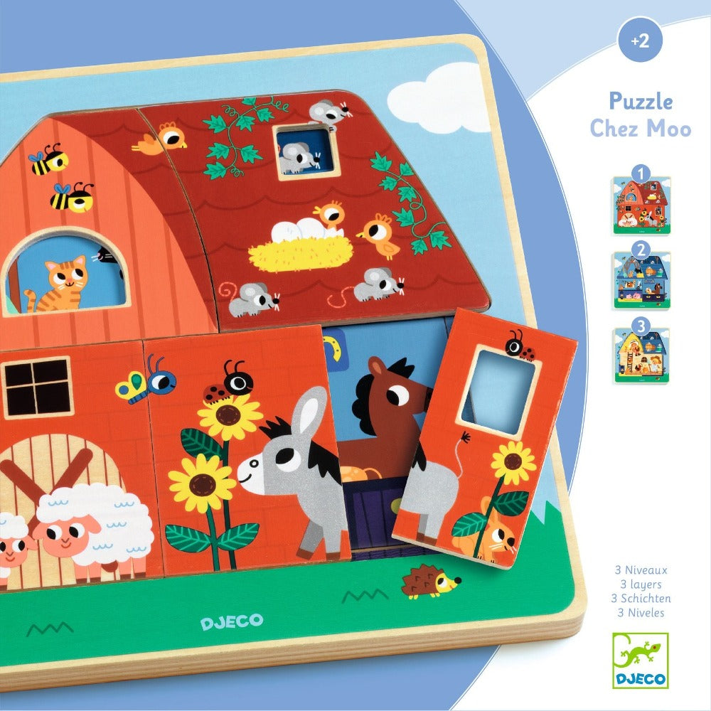 DJECO puzzel 3 lagen chez moo 18 mnd DJ01482