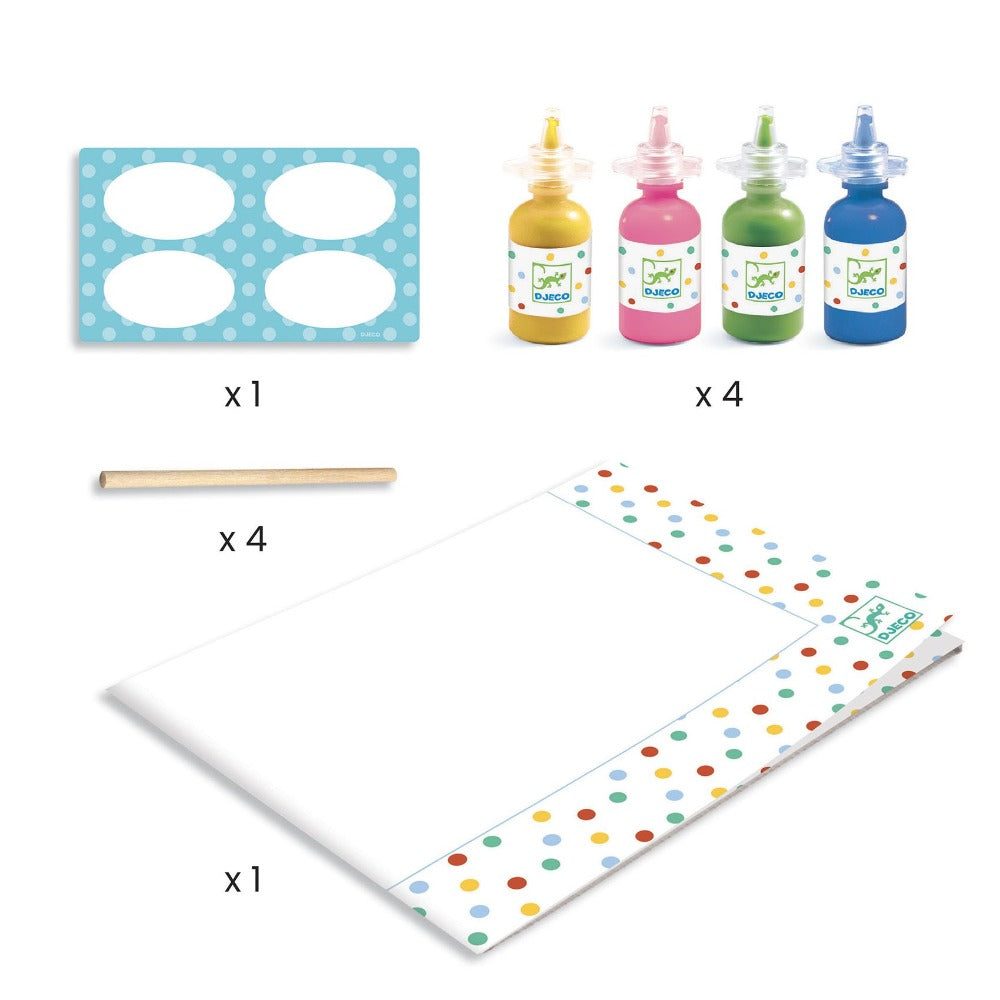 DJECO verven met stokjes Pointillisme 3 jr+ gelamineerd karton