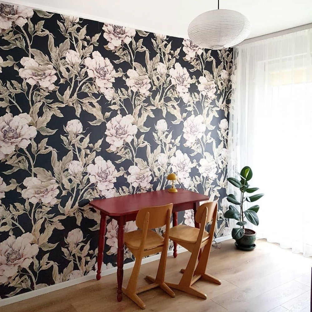 Dekornik behang sample Peonies navy blue 1122009908404