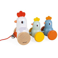 JANOD trekfiguur haan en kippen 18 mnd+