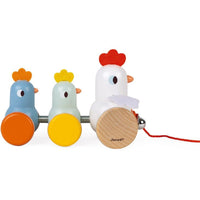 JANOD trekfiguur haan en kippen 18 mnd+