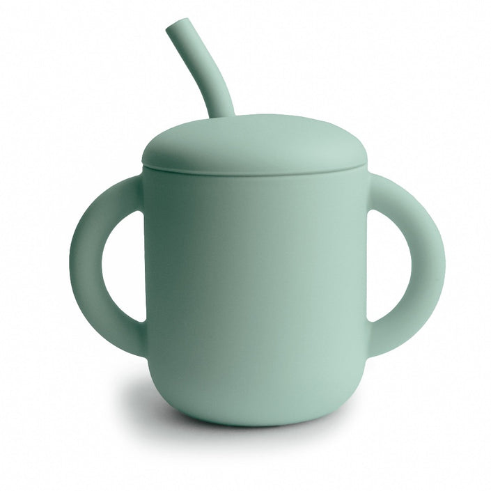 Mushie siliconen sippy cup met oren cambridge blue