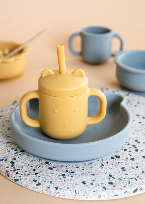 Petit Monkey siliconen sippy cup met oren pewter green