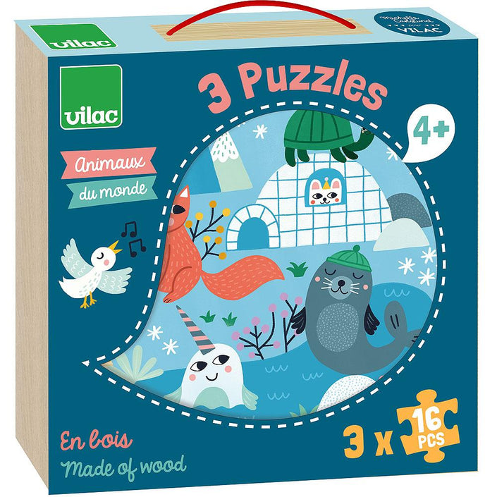 VILAC puzzels dieren van de wereld 4 jr+ / 3 x 16 stks
